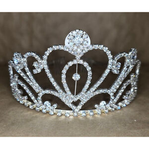 Rhinestone Pageant Tiara Crown Silver Tone Prom Bridal Quinceañera 3.5" Tall